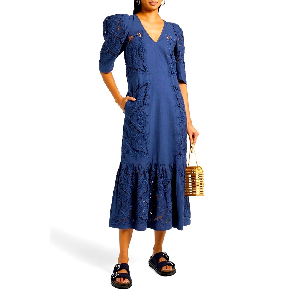 Authentic SEA
Embroidered cotton and linen-blend midi dress